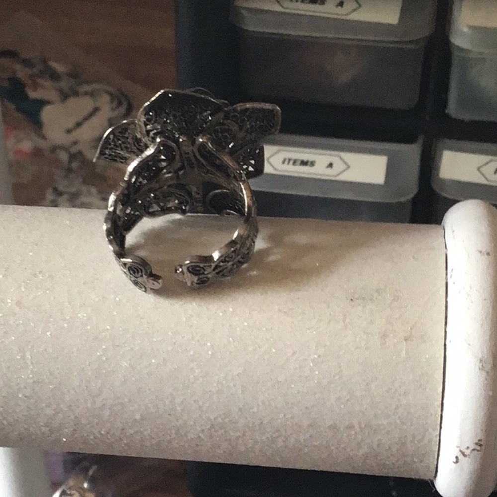 Stunning Large Silver Rose Open Work Ring - image 4